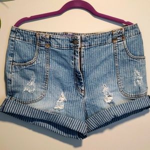 Denim shorts.